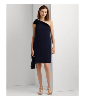 Lauren Ralph Lauren One Shoulder Cocktail Dress Navy Size 12 MSRP $175