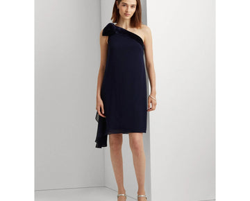 Lauren Ralph Lauren One Shoulder Cocktail Dress Navy Size 12 MSRP $175