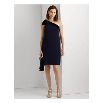 Lauren Ralph Lauren One Shoulder Cocktail Dress Navy Size 12 MSRP $175