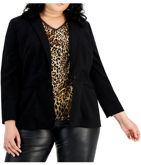 Bar III Womens Plus Collar Business One-Button Blazer Black Size 2X