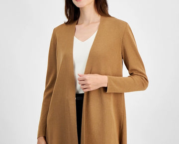 Anne Klein Women's Napa Fine Rib Pocket Cardigan Light Brown Size XL MSRP $99