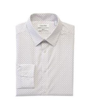Calvin Klein Steel+Slim Fit Stretch Wrinkle Free Dress Shirt White Size 17x34/35
