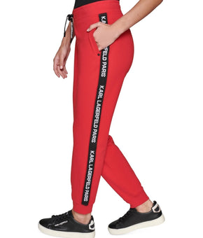 KARL LAGERFELD PARIS Women's Logo-Tape Joggers Red Black Size XL MSRP $109