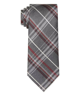 Michael Kors Men's Classic Railroad Plaid Tie Gray Red