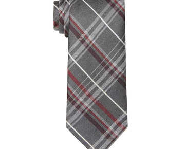 Michael Kors Men's Classic Railroad Plaid Tie Gray Red