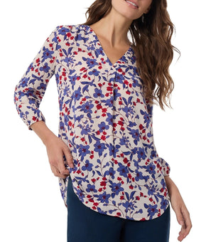 Jones New York Womens Printed V-Neck 3/4-Sleeve Tunic Blue Cream Size M MSRP $70