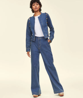Disney Women's Minnie Majorette High Rise Wide-Leg Jeans Blue Size 0 MSRP $80