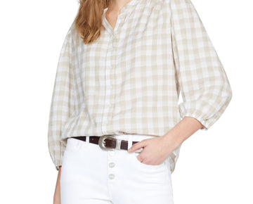 Sanctuary Womens Blouse Small Knit Top Evelyn Check Plaid Beige Size S