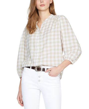 Sanctuary Womens Blouse Small Knit Top Evelyn Check Plaid Beige Size S