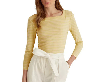 Lauren Ralph Lauren Floral Stretch Cotton Top Yellow Cream Size S MSRP $60
