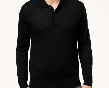 CLUB ROOM Mens Black Spread Collar Classic Merino Blend Pullover Sweater Size L