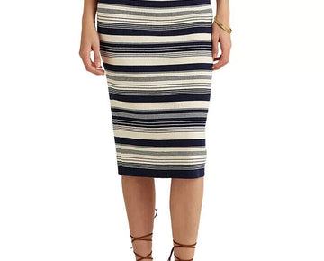 Ralph Lauren Striped Cotton-Blend Pencil Skirt Size Large MSRP $125 Navy Blue