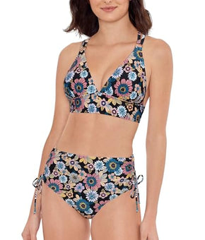 Salt + Cove Women's Juniors Lace-Side Bikini Bottoms Black Floral Multi, Size M