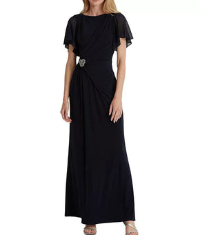 LAUREN RALPH LAUREN Boatneck Evening Gown Navy Blue Size 2 MSRP $210