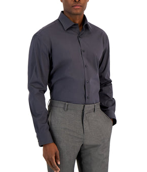 Alfani Mens Regular fit Long Sleeve Button-Up Shirt 17 Grey Solid