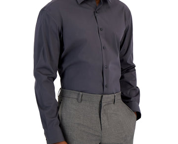 Alfani Mens Regular fit Long Sleeve Button-Up Shirt 17 Grey Solid