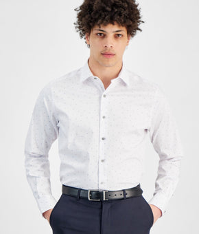 Alfani Slim fit Dress Shirt L Size 16-16.5 34-35 White Blue Geometric MSRP $65