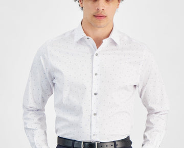 Alfani Slim fit Dress Shirt L Size 16-16.5 34-35 White Blue Geometric MSRP $65