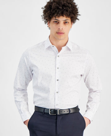 Alfani Slim fit Dress Shirt L Size 16-16.5 34-35 White Blue Geometric MSRP $65