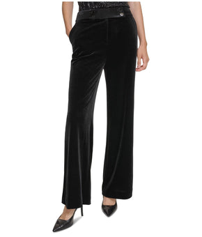 Calvin Klein Velvet High Rise Trouser Pants, Black, Petite Size 2P MSRP $109