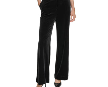 Calvin Klein Velvet High Rise Trouser Pants, Black, Petite Size 2P MSRP $109