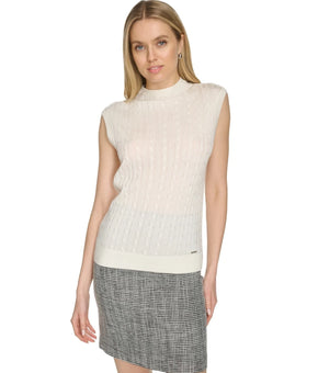Calvin Klein Crewneck Cap-Sleeve Soft Sweater Top Cream Petite Size PL $59