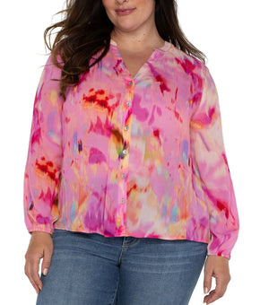 Liverpool Los Angeles Plus Size 2X Printed V-neck Long-Sleeve Blouse Pink $89