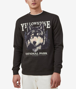 COTTON ON Mens Graphic Crewneck Sweatshirt Black Yellowstone Medium