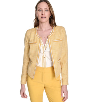 Tommy Hilfiger Women's Tweed Collarless Open-Front Jacket Yellow Size 4 $169