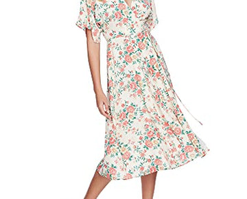 1.STATE Womens Ikat Bouquet Printed Wrap Dress, BRNOVERFLW, Size 2