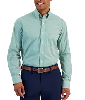 Club Room Regular Fit Mini Gingham Dress Shirt Green Size 17 x 32/33 MSRP $60