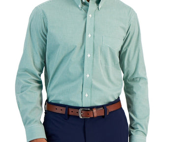 Club Room Regular Fit Mini Gingham Dress Shirt Green Size 17 x 32/33 MSRP $60