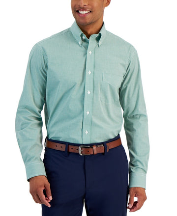 Club Room Regular Fit Mini Gingham Dress Shirt Green Size 17 x 32/33 MSRP $60