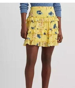 LAUREN RALPH LAUREN Ruffled Miniskirt Size 12 Yellow MSRP $145