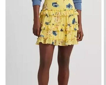 LAUREN RALPH LAUREN Ruffled Miniskirt Size 12 Yellow MSRP $145