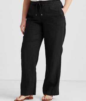 Lauren Ralph Lauren 100% linen Pockets Wide-Leg Pants Black Plus Size 18W $110