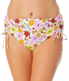 California Waves Plus Size 2X (20/22) Floral-Print Swim Floral Bottom White