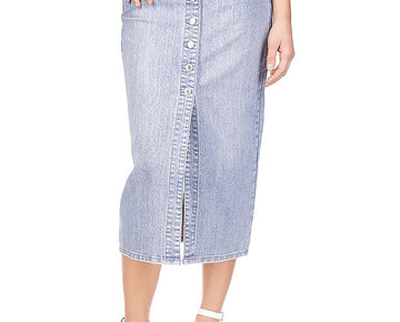 Michael Kors Womens Front Slit Long Denim Skirt Blue Size 14