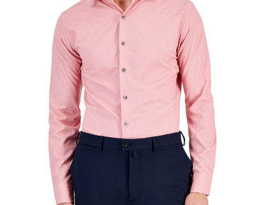 Alfani Mens Slim fit Dress Shirt Medium Size 15-15.5 Long Sleeve Pink Geometric