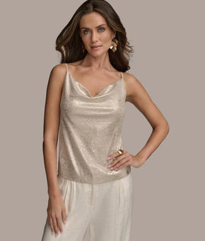 Donna Karan New York Women Metallic Sequin Embellished Camisole Beige Size L $99