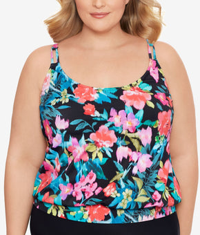 SWIM SOLUTIONS Women's Bust Support Blouson Banded-Hem Tankini Swimsuit Top 20W
