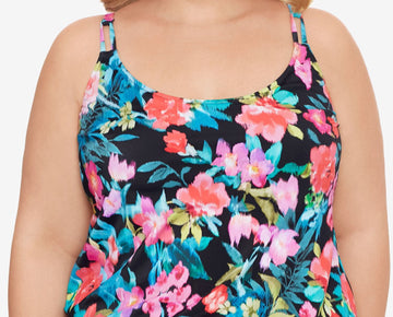 SWIM SOLUTIONS Women's Bust Support Blouson Banded-Hem Tankini Swimsuit Top 20W