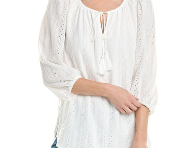 Jones New York womens Tie-Neck High-Low Tunic, Size L, White MSRP $80