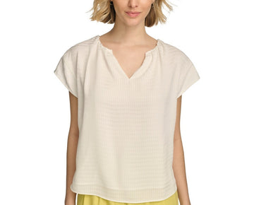 Calvin Klein White Split-Neck Short Sleeve Textured Blouse Size XL MSRP $80