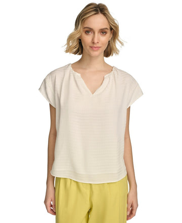 Calvin Klein White Split-Neck Short Sleeve Textured Blouse Size XL MSRP $80