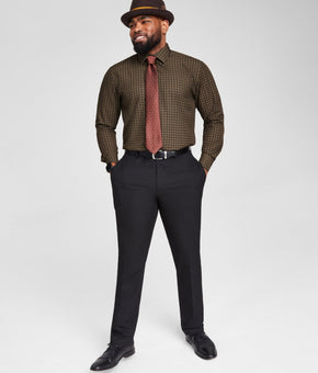 Tayion Collection Men Slim fit Long Sleeve Button-Up Shirt 15 32-33 Brown Check
