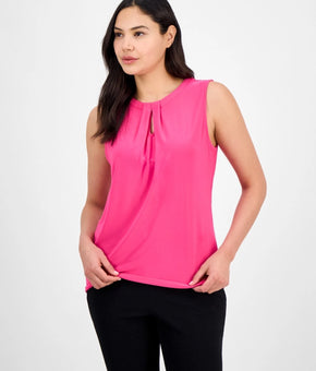 Kasper Women's Box-Pleat Keyhole Sleeveless polyester Top Pink Petite Size PL