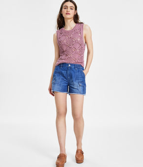 Lucky Brand Women's Cotton Mid-Rise Cargo Shorts Blue Size XL MSRP $90