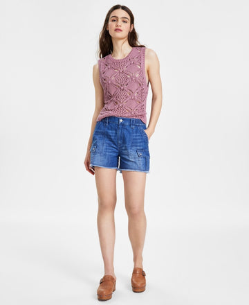 Lucky Brand Women's Cotton Mid-Rise Cargo Shorts Blue Size XL MSRP $90