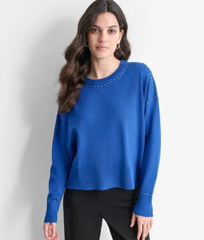 DKNY Studded Sweater Blue Size S MSRP $89